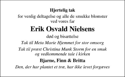 Taksigelsen for Erik Osvald Nielsens - Vamdrup
