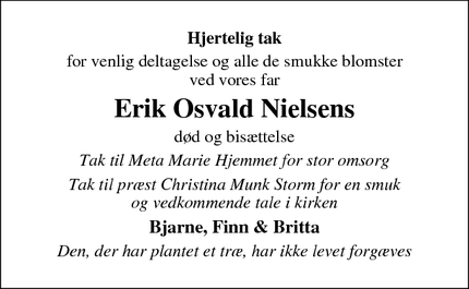 Taksigelsen for Erik Osvald Nielsens - Vamdrup