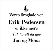 Dødsannoncen for Erik Pedersen - Herning