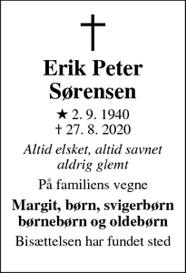 Dødsannoncen for Erik Peter
Sørensen - Odense SV