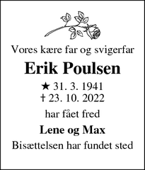 Dødsannoncen for Erik Poulsen - Kastrup