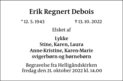 Dødsannoncen for Erik Regnert Debois - Faaborg