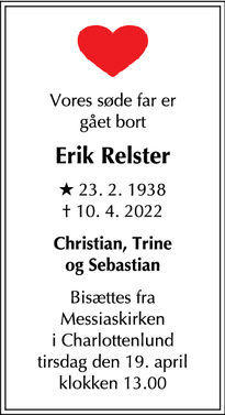 Dødsannoncen for Erik Relster - Virum