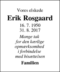 Dødsannoncen for Erik Rosgaard - Albertslund