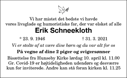 Dødsannoncen for Erik Schneekloth - Maribo