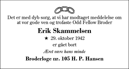 Dødsannoncen for Erik Skammelsen - Bording