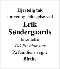 Taksigelsen for Erik Søndergaards - Årslev