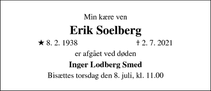 Dødsannoncen for Erik Soelberg - Skjern