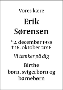 Dødsannoncen for Erik Sørensen - Greve