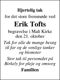 Taksigelsen for Erik Tofts - Askov