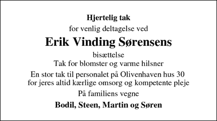 Taksigelsen for Erik Vinding Sørensens - Kolding