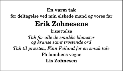 Taksigelsen for Erik Zohnesens - Hanstholm