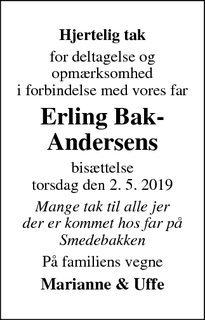 Taksigelsen for Erling Bak-Andersens - Silkeborg