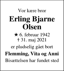 Dødsannoncen for Erling Bjarne Olsen - København NV