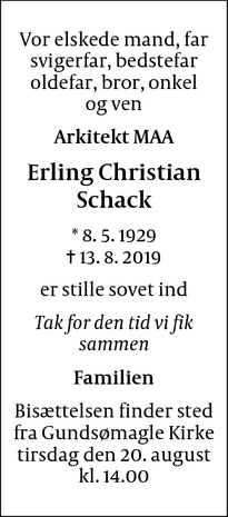 Dødsannoncen for Erling Christian
Schack - Silkeborg