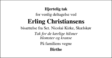 Taksigelsen for Erling Christiansens - Skælskør