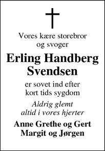 Dødsannoncen for Erling Handberg Svendsen - Aulum