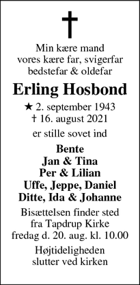 Dødsannoncen for Erling Hosbond - Tapdrup