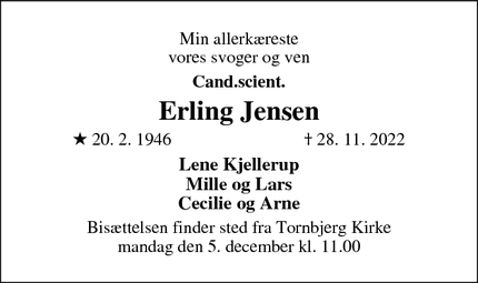 Dødsannoncen for Erling Jensen - Odense SØ