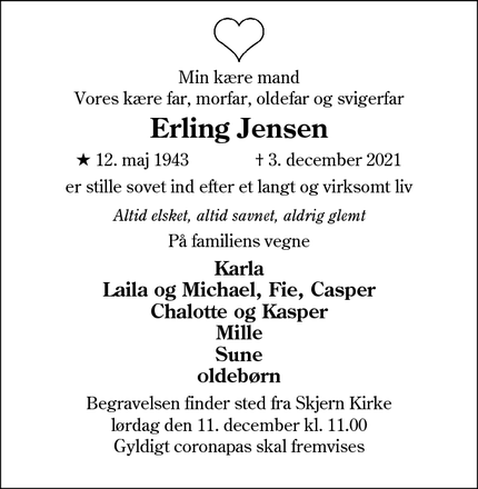 Dødsannoncen for Erling Jensen - 6940 Lem