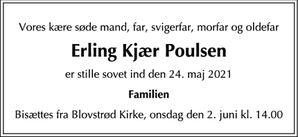 Dødsannoncen for Erling Kjær Poulsen - Allerød