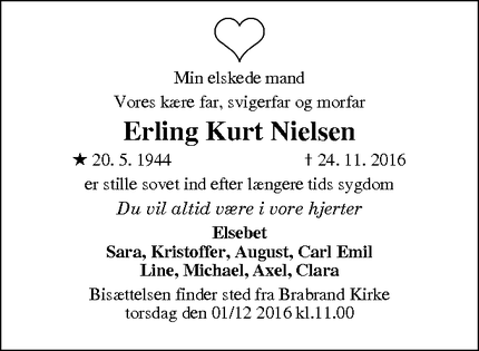 Dødsannoncen for Erling Kurt Nielsen - Aarhus