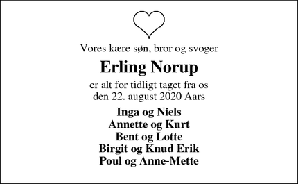 Dødsannoncen for Erling Norup - Aars