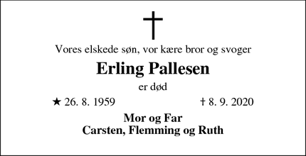 Dødsannoncen for Erling Pallesen - Randbøldal