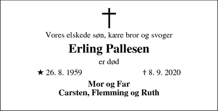 Dødsannoncen for Erling Pallesen - Randbøldal