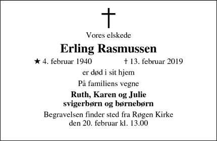 Dødsannoncen for Erling Rasmussen - 8472