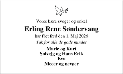 Dødsannoncen for Erling Rene S&oslash;ndervang - Bording