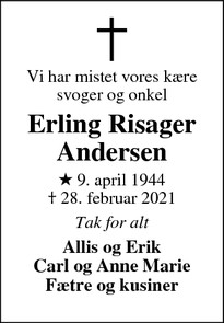 Dødsannoncen for Erling Risager Andersen - Vildbjerg