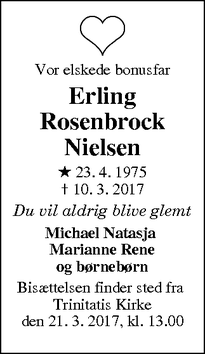 Dødsannoncen for Erling Rosenbrock Nielsen - Fredericia