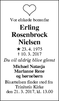 Dødsannoncen for Erling Rosenbrock Nielsen - Fredericia