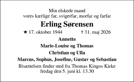 Dødsannoncen for Erling S&oslash;rensen - Odense S