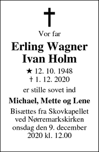Dødsannoncen for Erling Wagner
Ivan Holm - Vejle