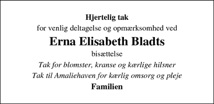 Taksigelsen for Erna Elisabeth Bladts - Nordborg