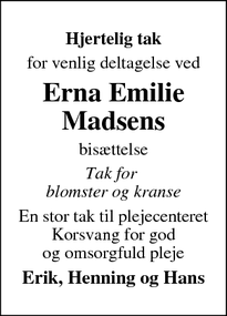 Taksigelsen for Erna Emilie Madsens - Odense N