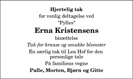 Taksigelsen for Erna Kristensens  - Hirtshals