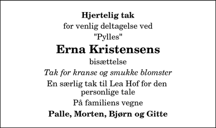 Taksigelsen for Erna Kristensens - Hirtshals