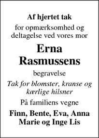 Taksigelsen for Erna Rasmussen - Herrup