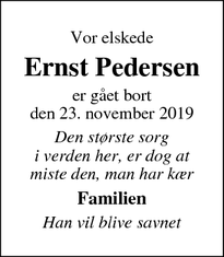 Dødsannoncen for Ernst Pedersen - Stenlille