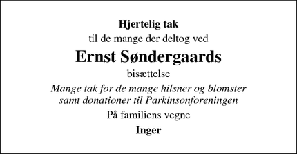 Taksigelsen for Ernst Søndergaards - Auning
