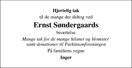 Taksigelsen for Ernst Søndergaards - Auning