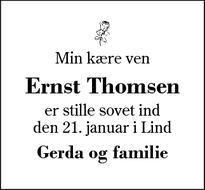 Dødsannoncen for Ernst Thomsen - Lind