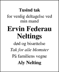 Taksigelsen for Ervin Federau Neltings - Fredericia
