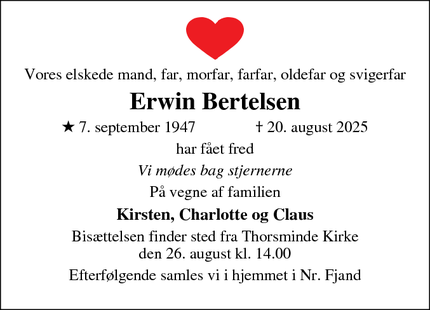 Dødsannoncen for Erwin Bertelsen - Ulfborg
