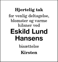 Taksigelsen for Eskild Lund
Hansens - Nykøbing F