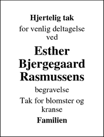 Taksigelsen for Esther Bjergegaard Rasmussens - Assens