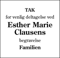 Taksigelsen for Esther Marie Clausens  - Føvling